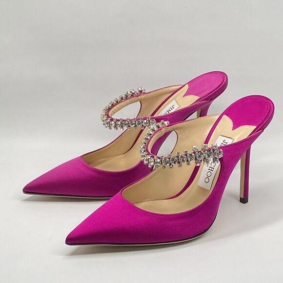 Jimmy Choo Bing 100 Satin Mules With Crystal Strap size 37 - Picture 5 of 13